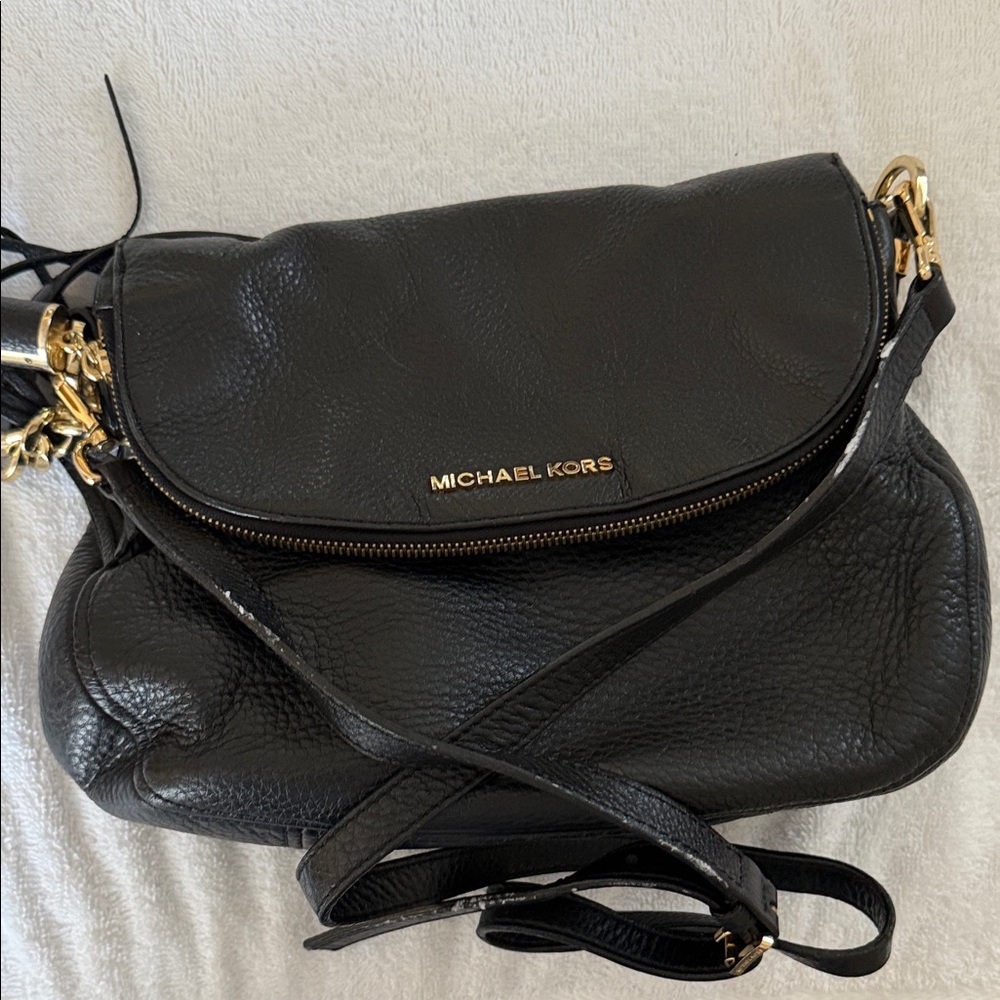 Michael Kors Black Crossbody Bag with Gold Accents